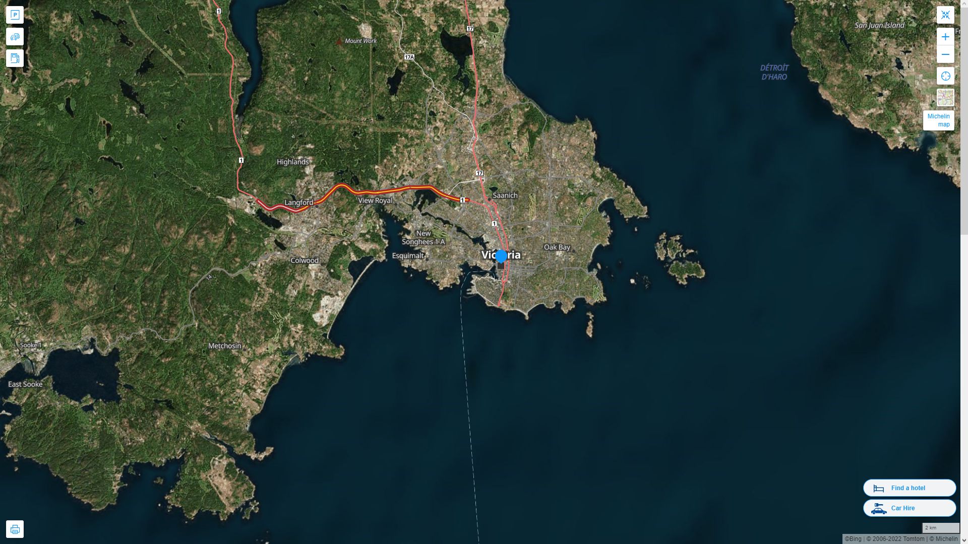 Victoria Canada Autoroute et carte routiere avec vue satellite